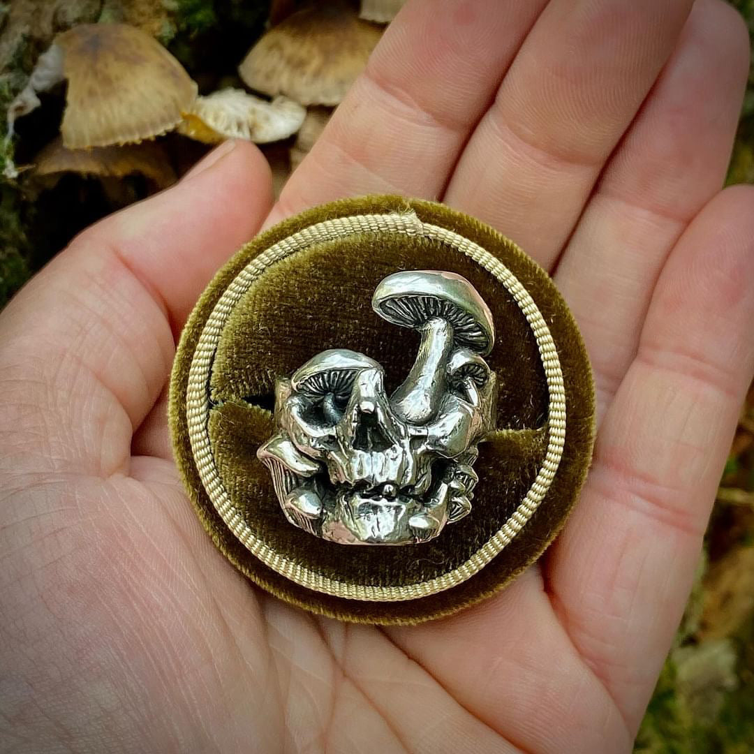 DESTROYING ANGEL Mushroom Skull Sterling Silver Ring
