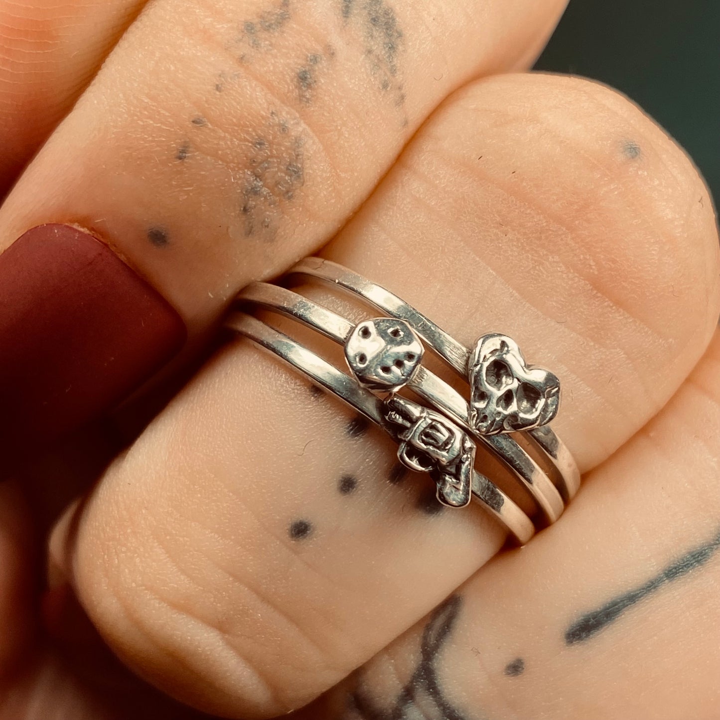 HEART SKULL STACKER Sterling Silver Ring