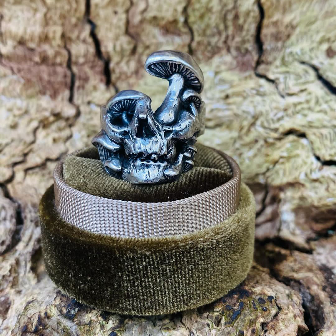 DESTROYING ANGEL Mushroom Skull Sterling Silver Ring