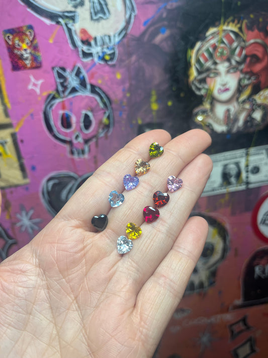 Pick Your Stone Faceted Heart Gemstone Sterling Silver Skull Ring - Mini Edition