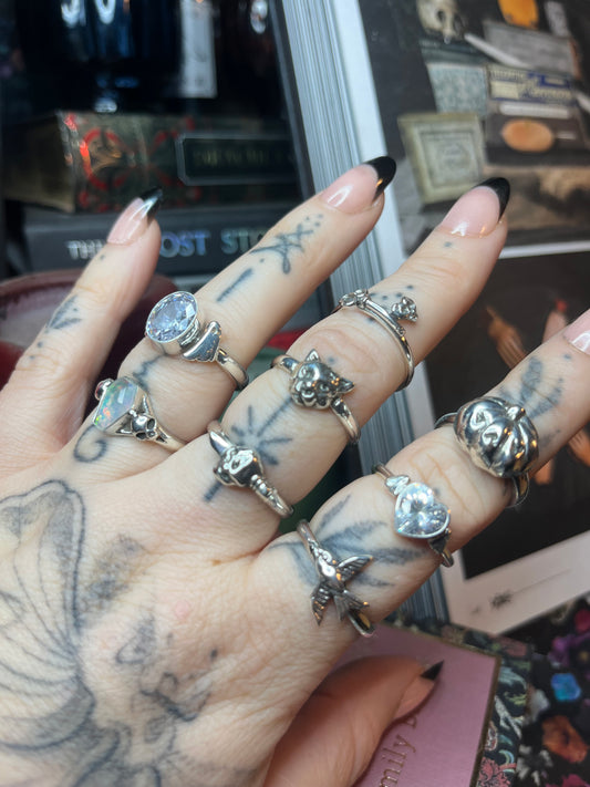 Memento Mori Ghost Faceted Gemstone Sterling Silver Ring