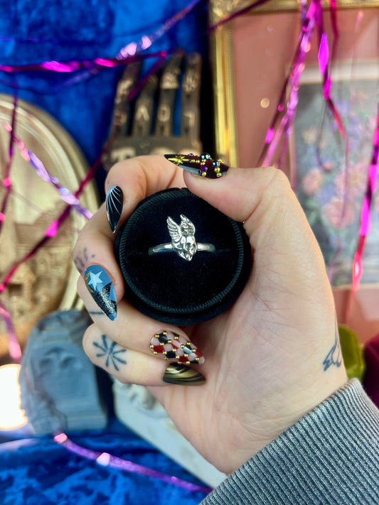 Winged Skull Sterling Silver Medium Stacker Ring