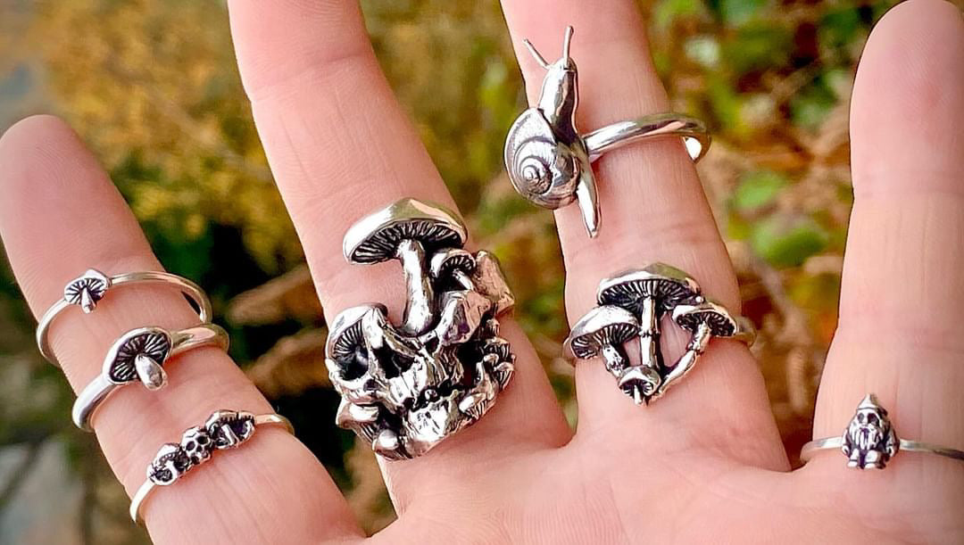 DESTROYING ANGEL Mushroom Skull Sterling Silver Ring