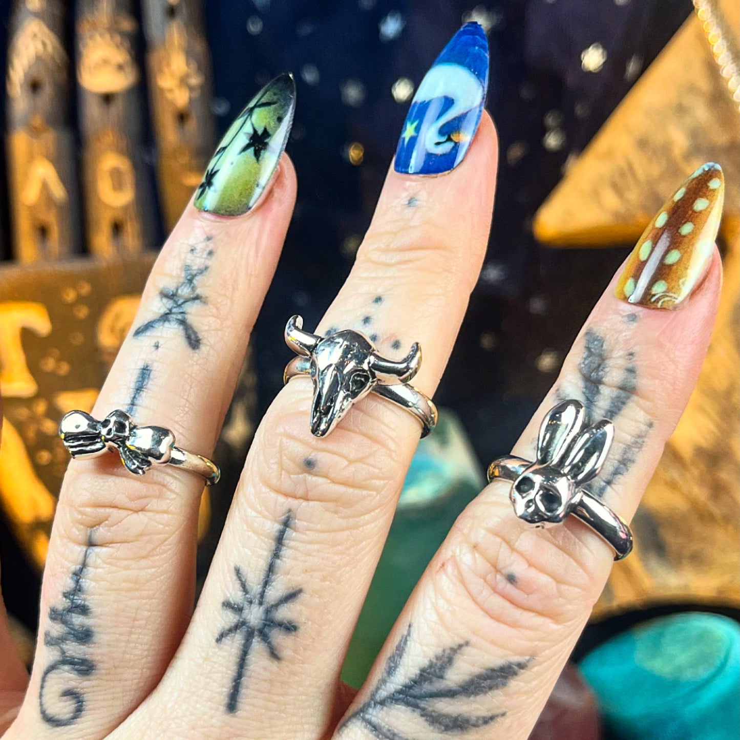 Bow Skull Sterling Silver Medium Stacker Ring