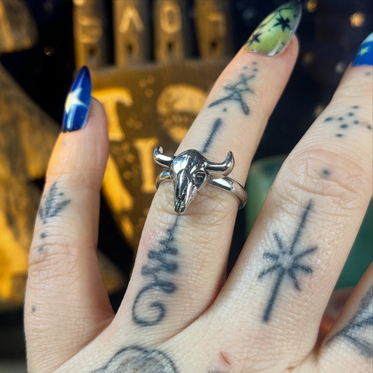 Buffalo Skull Sterling Silver Medium Stacker Ring