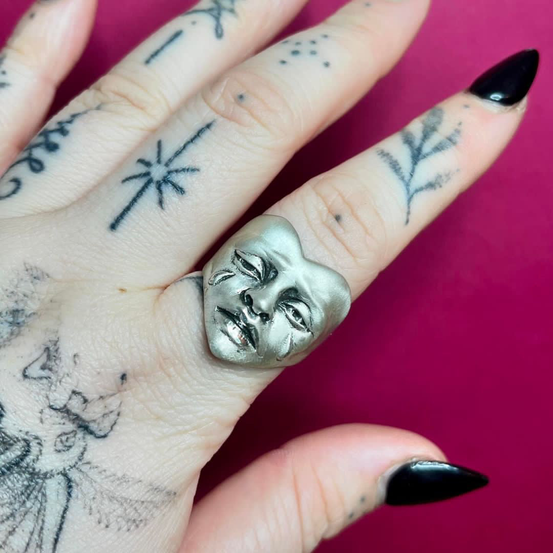 HOPELESS ROMANTIC Heart Face Sterling Silver Ring