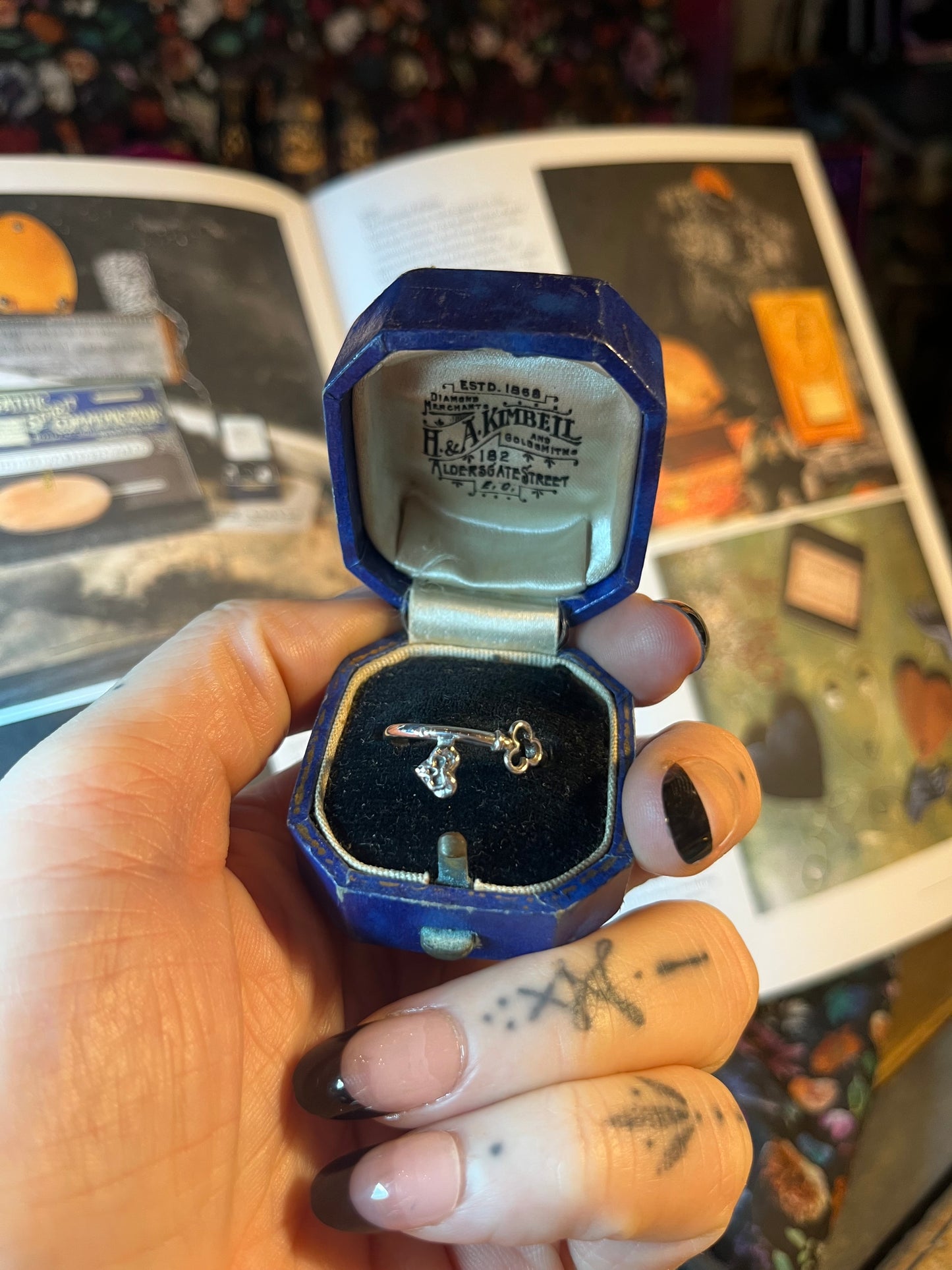 Skeleton Key Heart Sterling Silver Ring