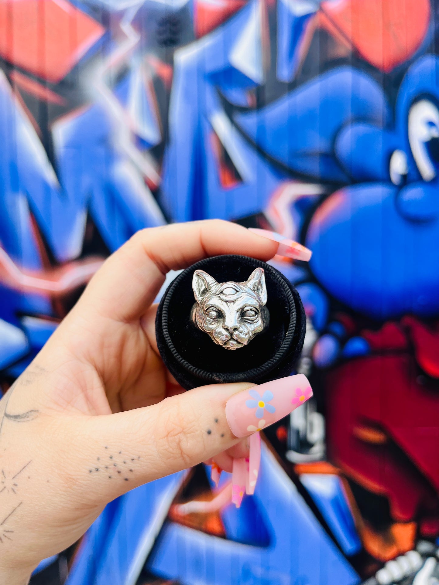 THE ORACLE Three Eyed Cat Sterling Silver Ring