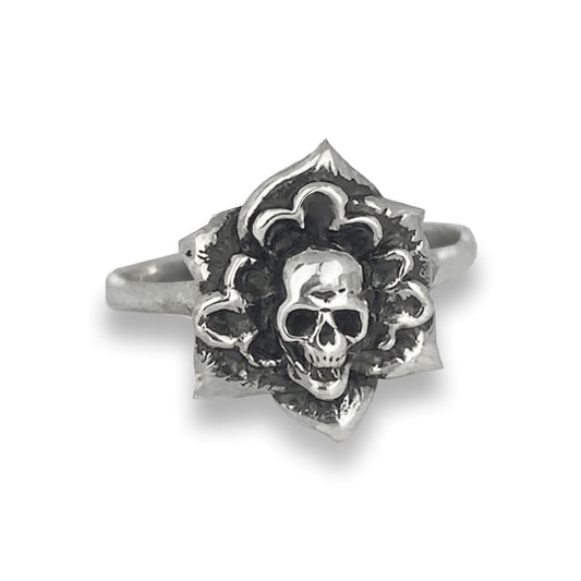DEATHS BLOSSOM Skull Flower Sterling Silver Ring