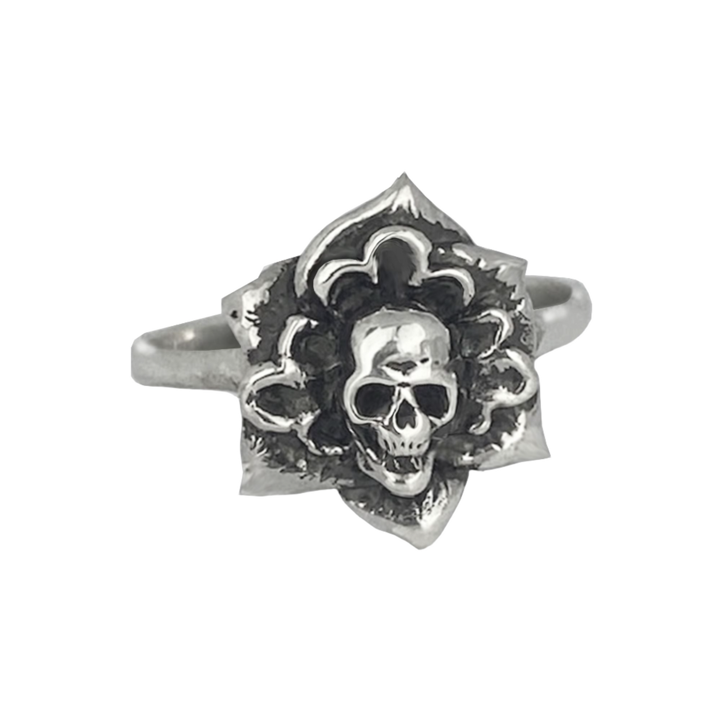 DEATHS BLOSSOM Skull Flower Sterling Silver Ring