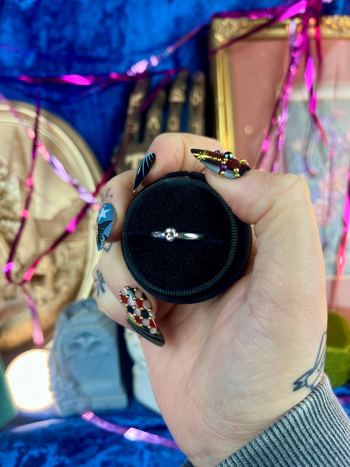 Mini Skull Sterling Silver Medium Stacker Ring