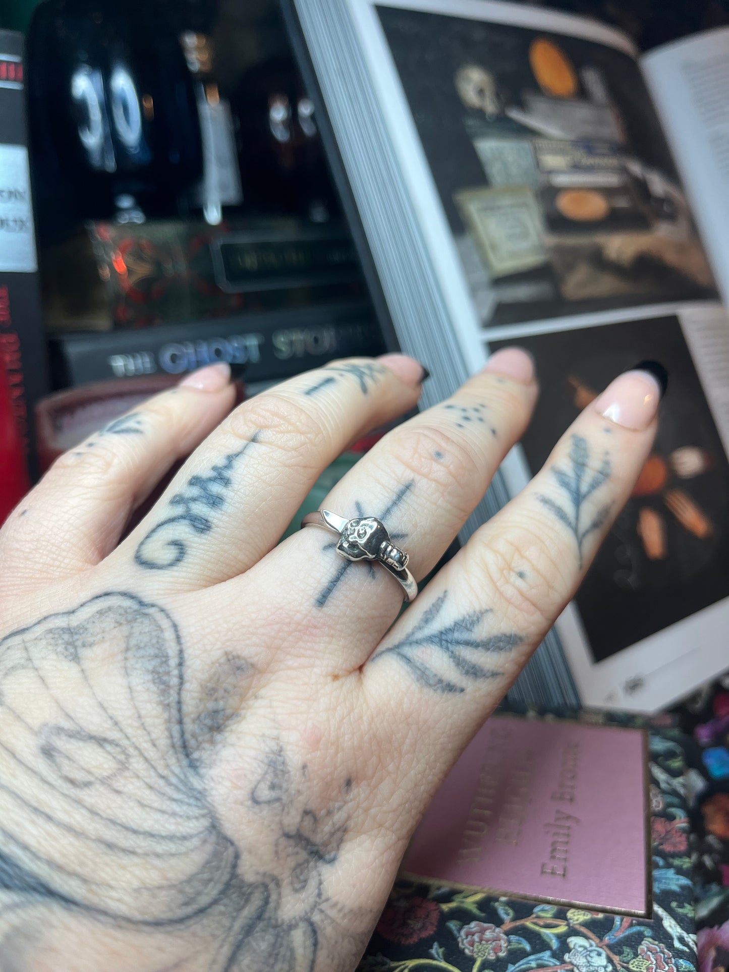Skull Dagger Tattoo Sterling Silver Ring