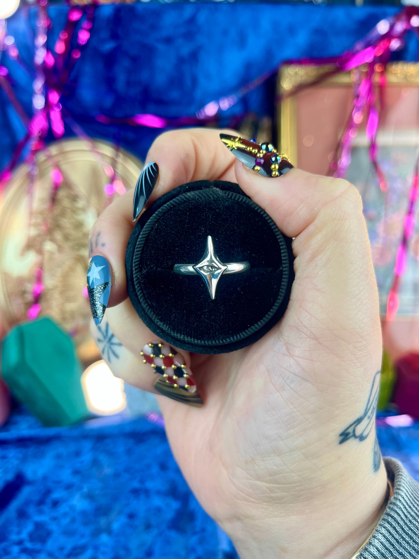 Starburst Eye Sterling Silver Medium Stacker Ring