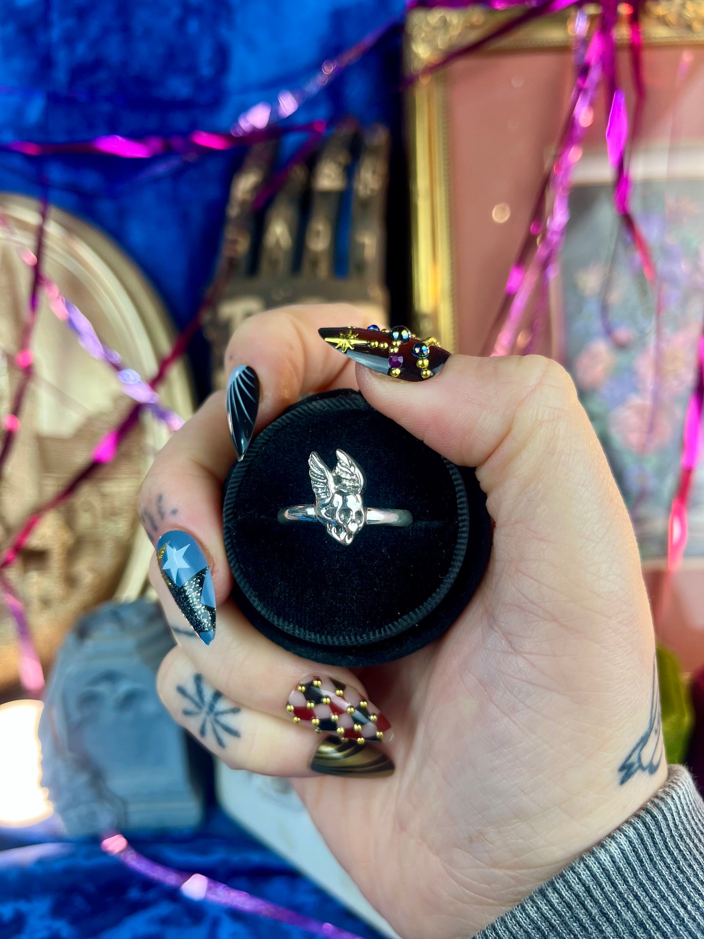 Winged Skull Sterling Silver Medium Stacker Ring