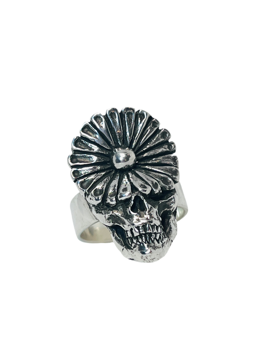 PUSHING UP DAISIES Sterling Silver Flower Skull Ring