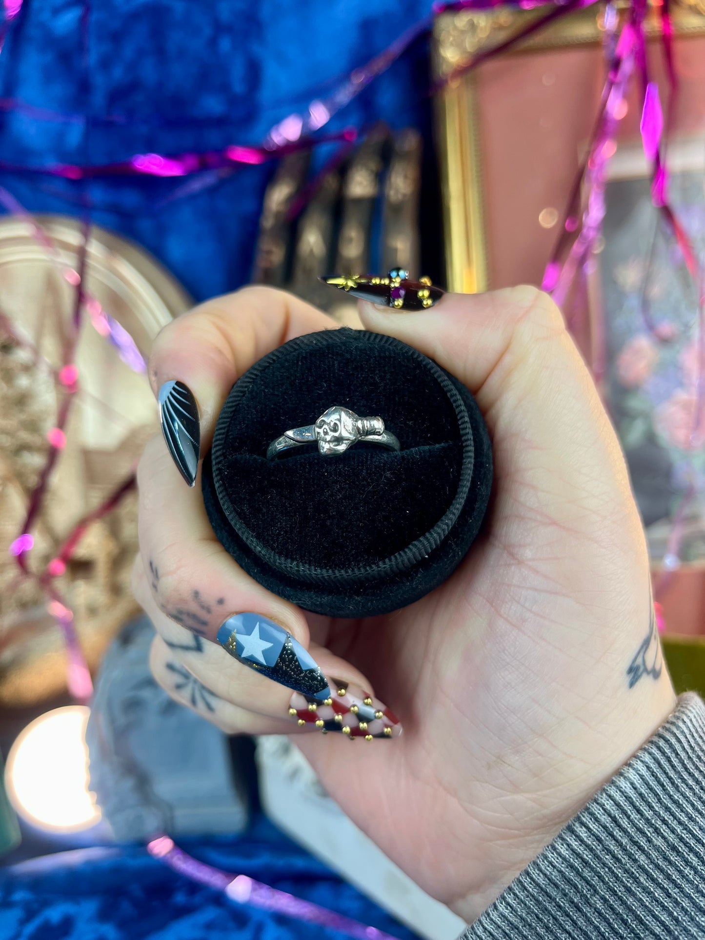 Skull Dagger Tattoo Sterling Silver Ring