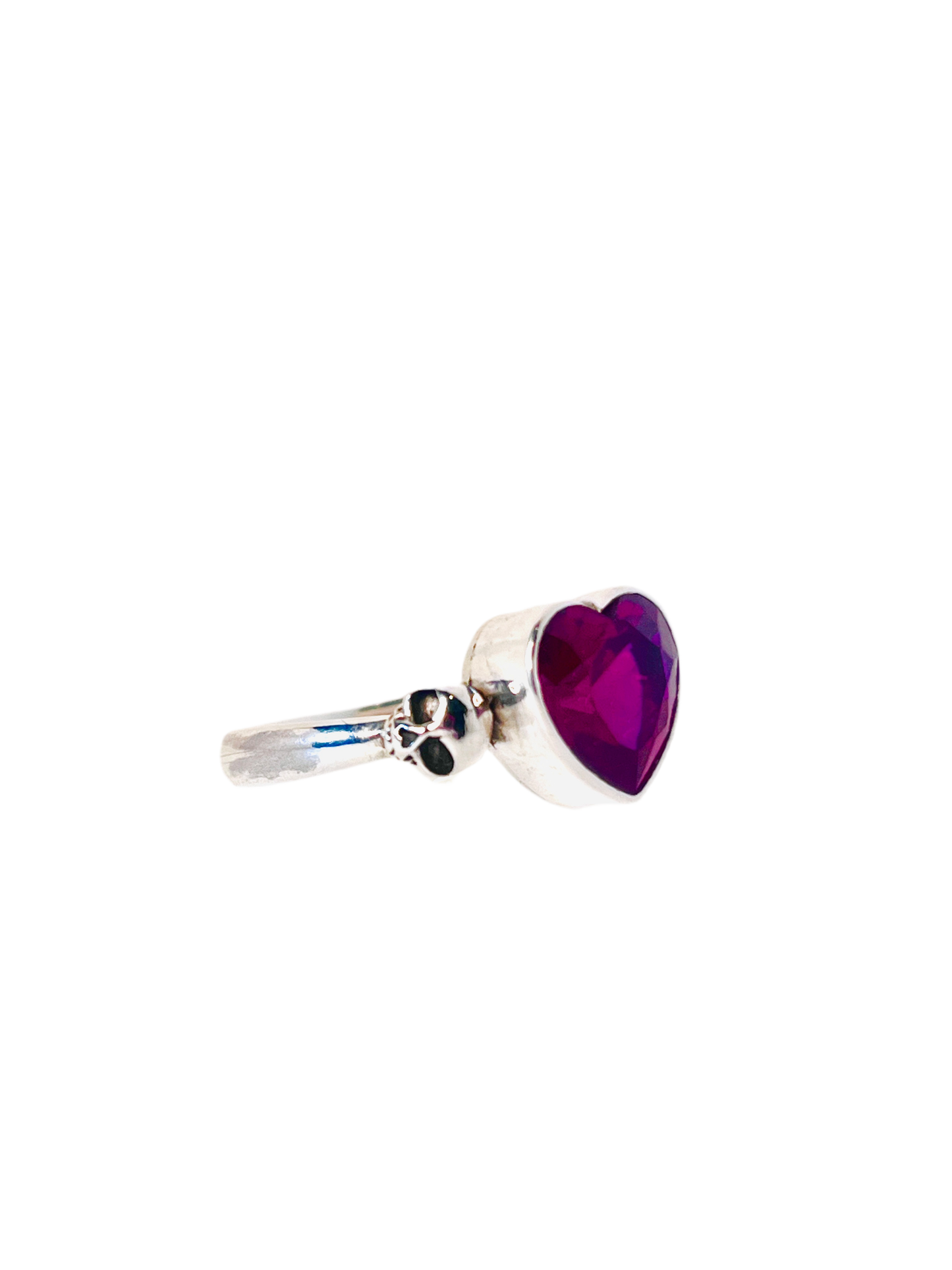 MANON Sterling Silver Ruby Heart and Skull Ring