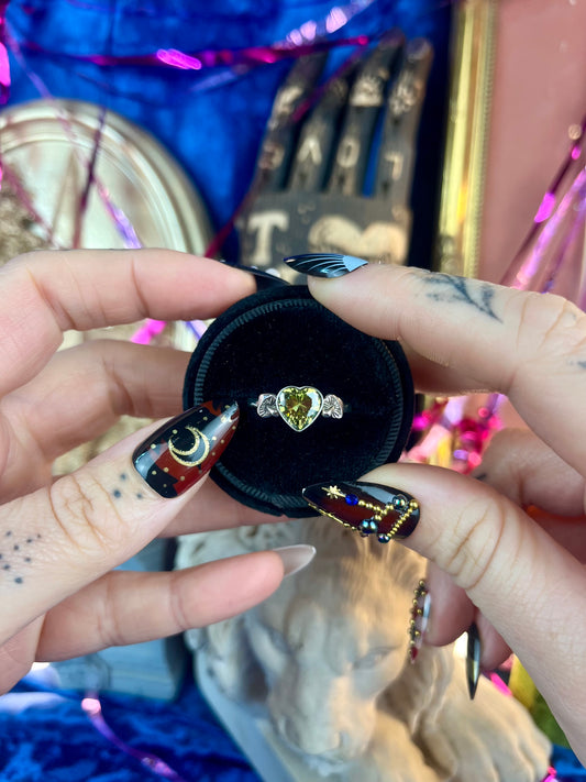 Mushroom Faceted Heart Gemstone Sterling Silver Ring