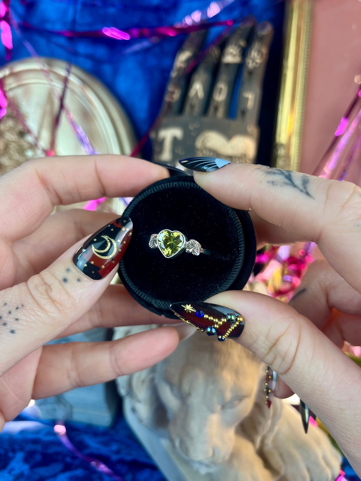 Mushroom Faceted Heart Gemstone Sterling Silver Ring