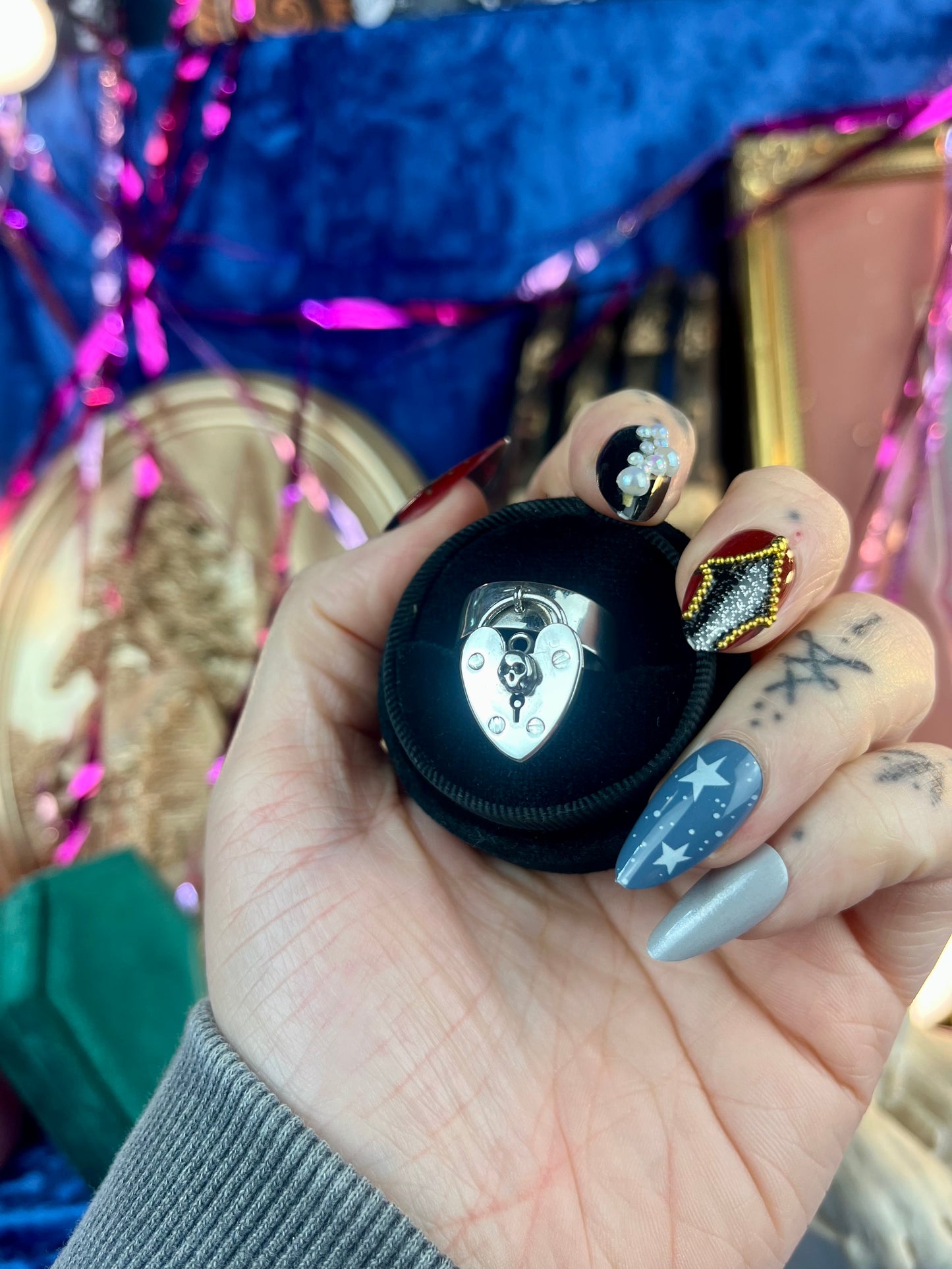 Skull Lock Sterling Silver Lock Ring