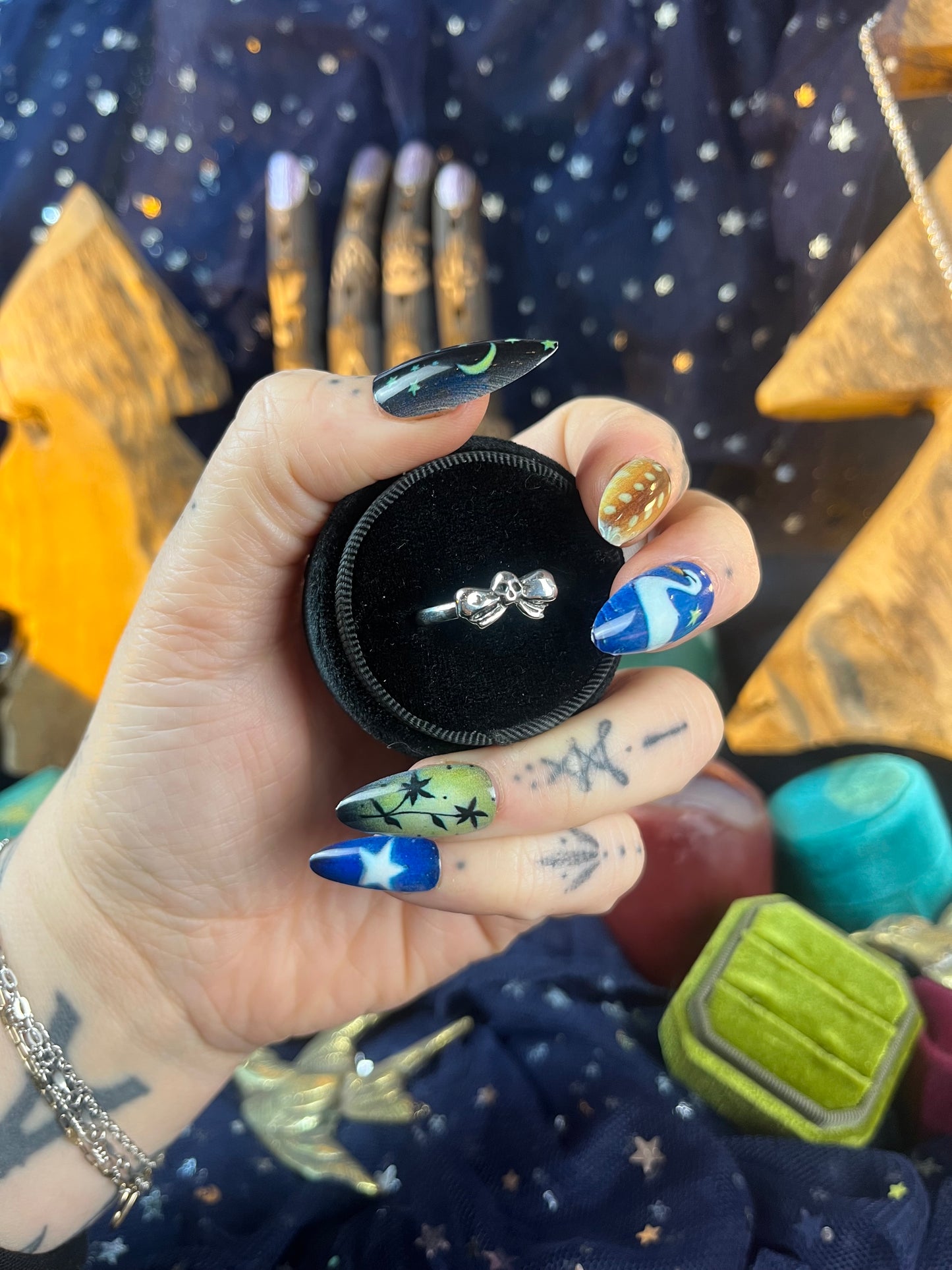 Bow Skull Sterling Silver Medium Stacker Ring