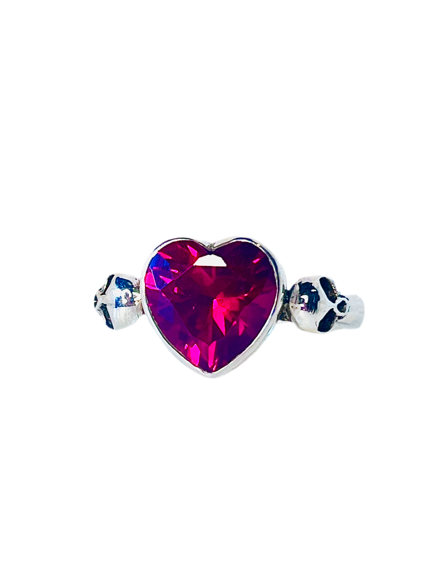 MANON Sterling Silver Ruby Heart and Skull Ring