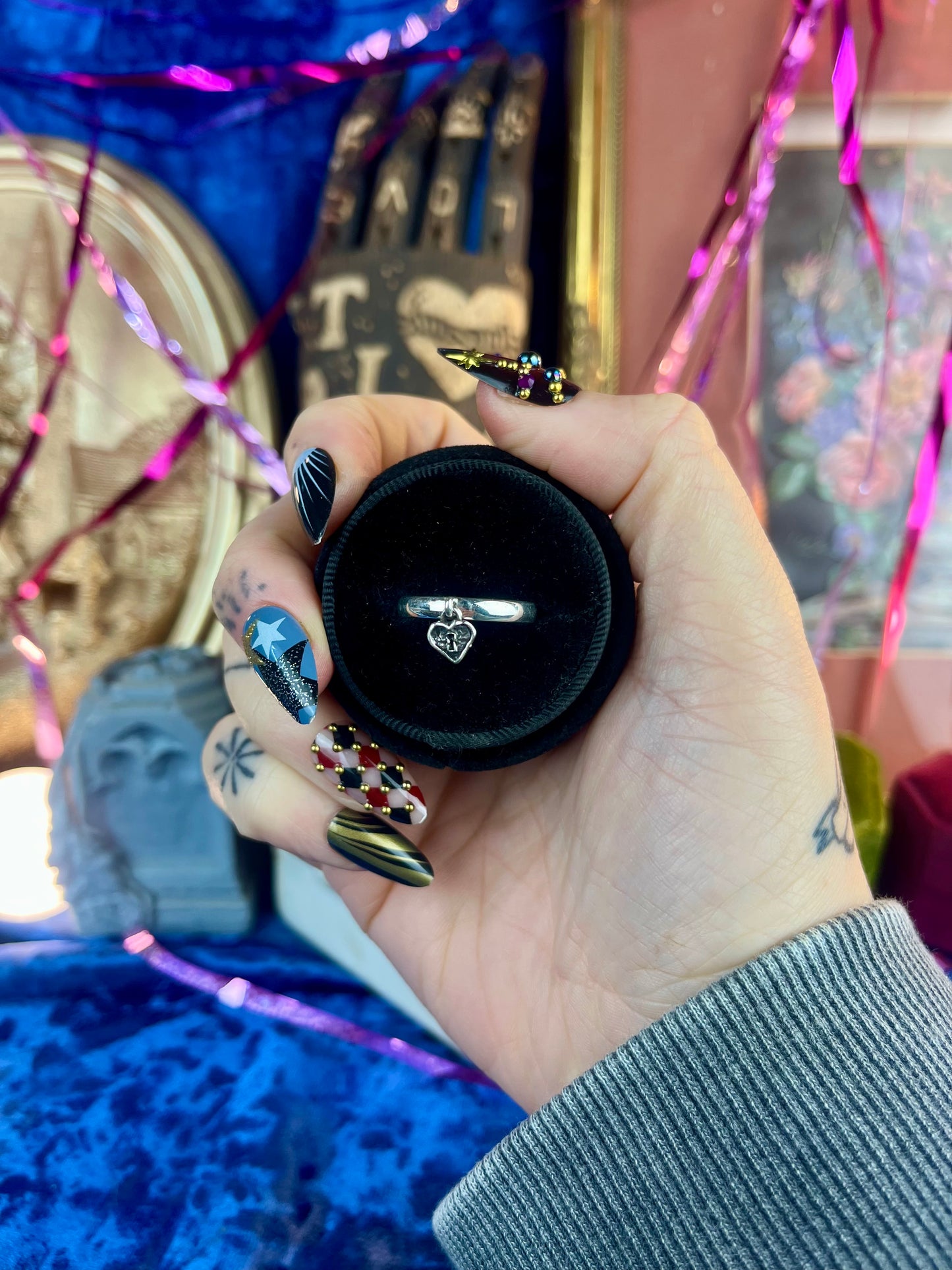 DANGLY LOVE LOCKED STACKER Sterling Silver Lock Ring