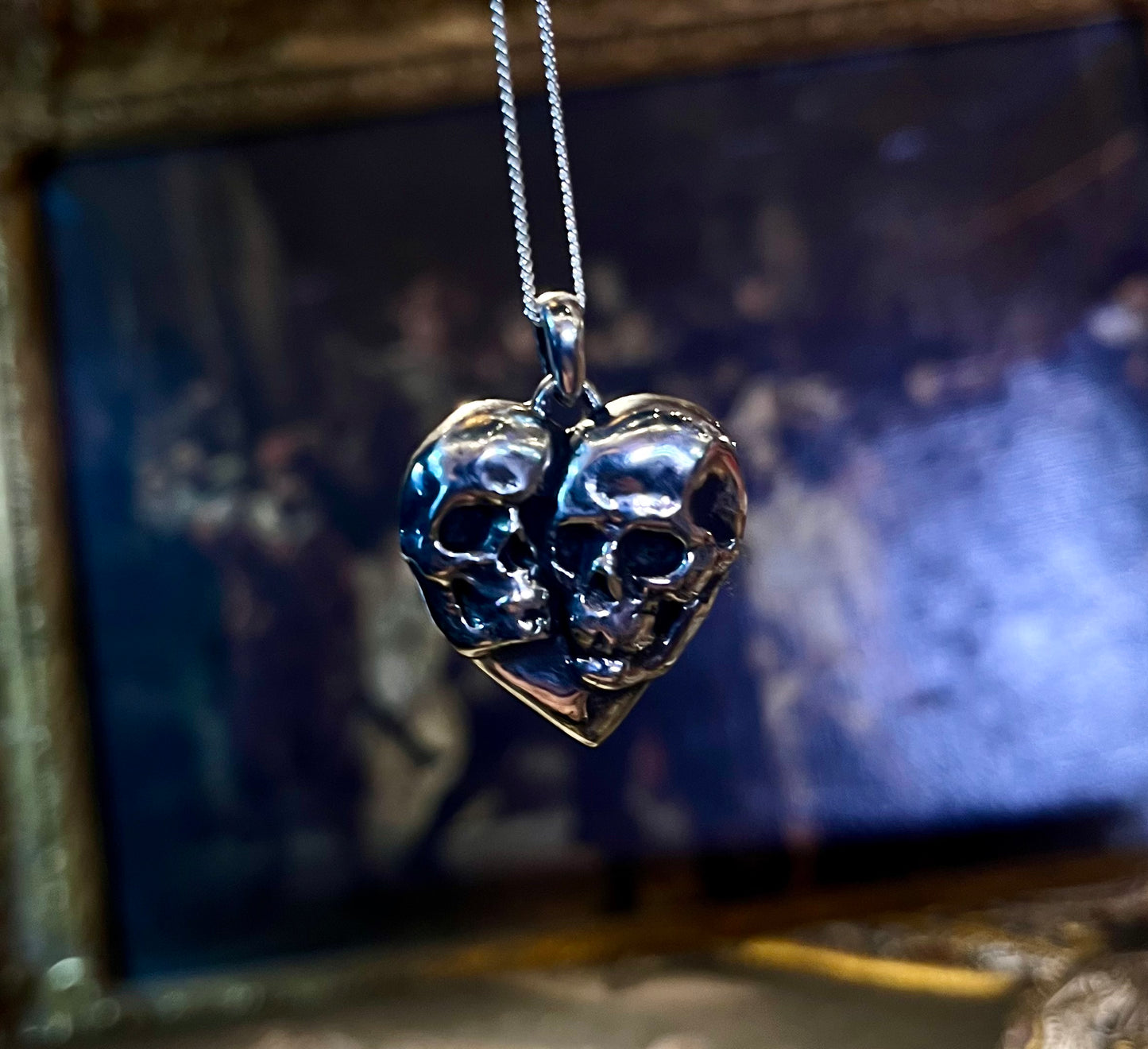 The Doomed Lovers Heart Skull Sterling Silver Pendant