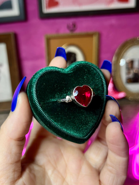 Sterling Silver 12mm Ruby and Lovefool Barbed Wire Heart Ring