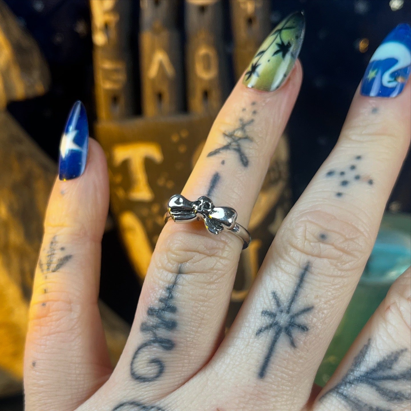 Bow Skull Sterling Silver Medium Stacker Ring