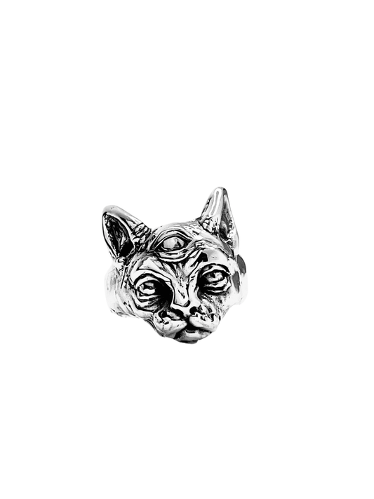 THE ORACLE Three Eyed Cat Sterling Silver Ring