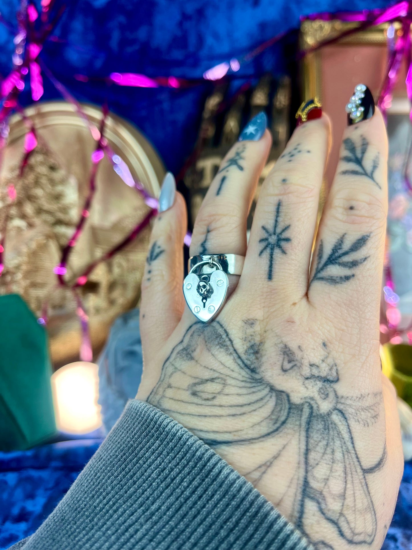 Skull Lock Sterling Silver Lock Ring