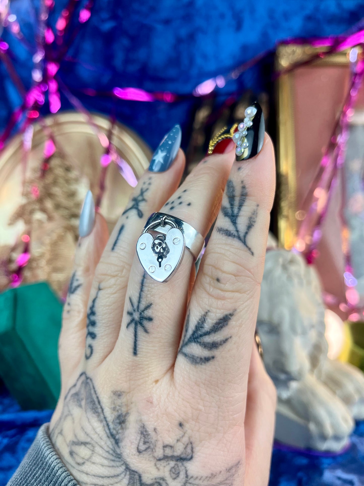 Skull Lock Sterling Silver Lock Ring